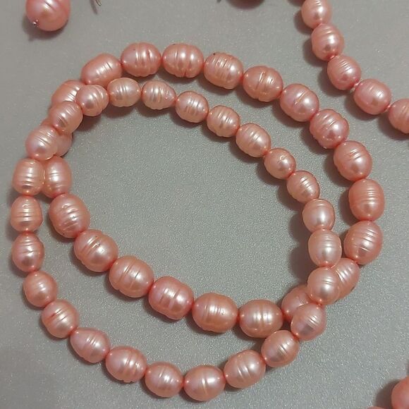 HONORA 925 Pink Freshwater Baroque Pearls Demi Parure Necklace Earrings Bracelet - Picture 2 of 8